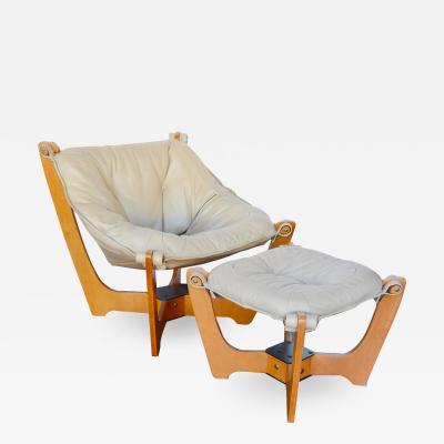 Luna Sling Leather Lounge Chair with Ottoman By Odd Knutsen