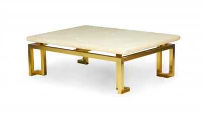 Luten Clary Stern Inc High Style Fossil Stone and Satin Brass Coffee Table