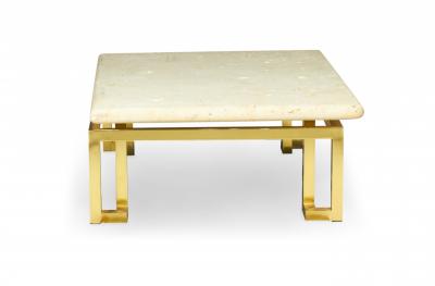 Luten Clary Stern Inc High Style Fossil Stone and Satin Brass Coffee Table