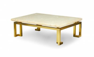 Luten Clary Stern Inc High Style Fossil Stone and Satin Brass Coffee Table