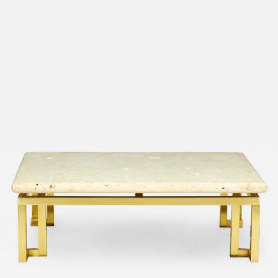 Luten Clary Stern Inc High Style Fossil Stone and Satin Brass Coffee Table