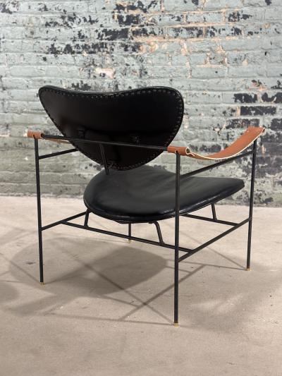 Luther Conover Leather Chair w Leather Strap Arms on Iron Frame 1960