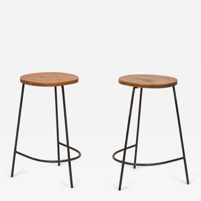 Luther Conover Pair of Luther Conover Horseshoe Metal and Wood Counter Stools