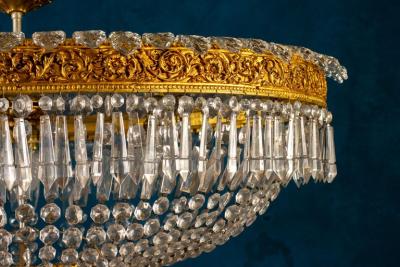 Luxurious Oval Shaped Crystal and Brass Chandelier Italy 1940