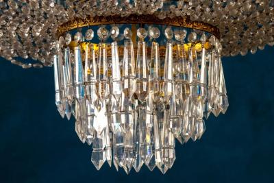 Luxurious Oval Shaped Crystal and Brass Chandelier Italy 1940