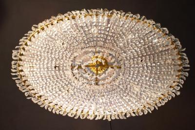 Luxurious Oval Shaped Crystal and Brass Chandelier Italy 1940