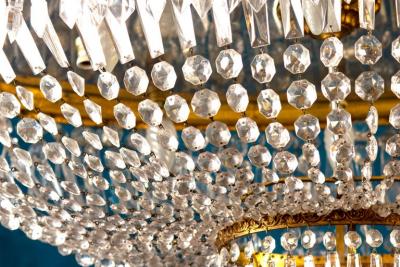 Luxurious Oval Shaped Crystal and Brass Chandelier Italy 1940