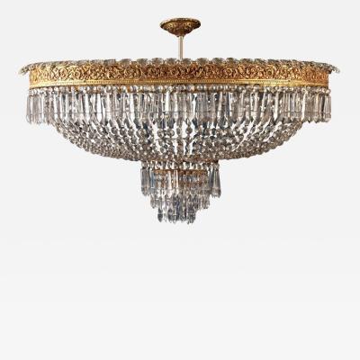 Luxurious Oval Shaped Crystal and Brass Chandelier Italy 1940