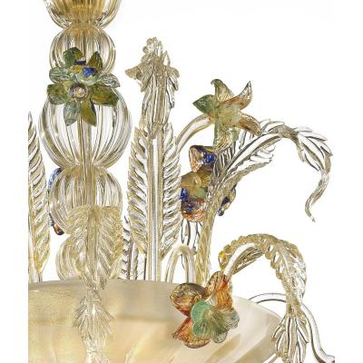Luxury 21st Century Italian Murano Glass Flower Chandelier Gold Clear