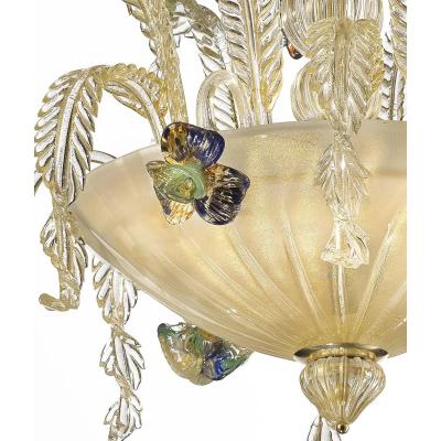 Luxury 21st Century Italian Murano Glass Flower Chandelier Gold Clear