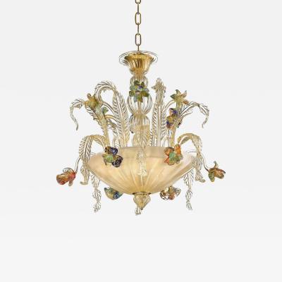 Luxury 21st Century Italian Murano Glass Flower Chandelier Gold Clear