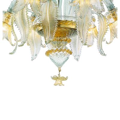 Luxury Clear and Gold Leaf Chandelier With Flowers and Leaves Murano Glass