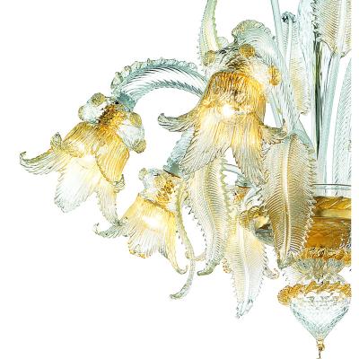 Luxury Clear and Gold Leaf Chandelier With Flowers and Leaves Murano Glass