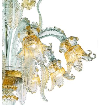 Luxury Clear and Gold Leaf Chandelier With Flowers and Leaves Murano Glass