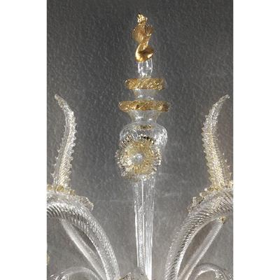 Luxury Clear and Gold Leaf Wall Sconce R With Flowers and Leaves Murano Glass