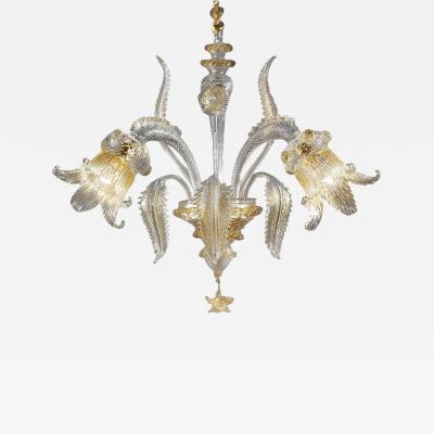 Luxury Clear and Gold Leaf Wall Sconce R With Flowers and Leaves Murano Glass