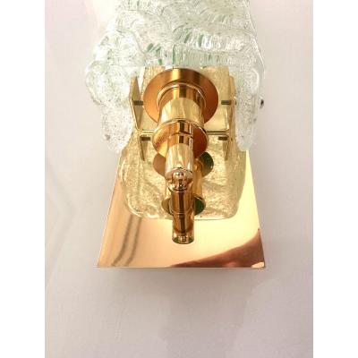Luxury Gold 24k Wall Sconces With Green Graniglia Murano Glass Set of Two