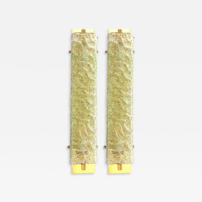 Luxury Gold 24k Wall Sconces With Green Graniglia Murano Glass Set of Two