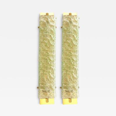 Luxury Gold 24k Wall Sconces With Green Graniglia Murano Glass Set of Two