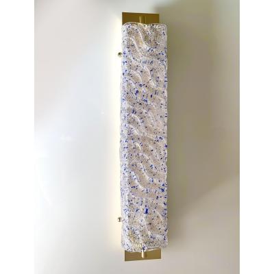 Luxury Gold Wall Sconces With Blue Graniglia Murano Glass Set of Two