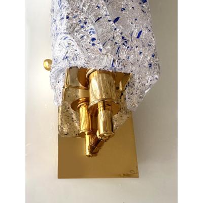 Luxury Gold Wall Sconces With Blue Graniglia Murano Glass Set of Two
