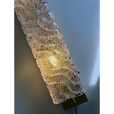 Luxury Gold Wall Sconces With Blue Graniglia Murano Glass Set of Two