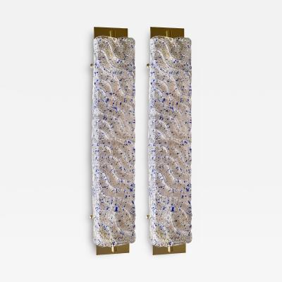 Luxury Gold Wall Sconces With Blue Graniglia Murano Glass Set of Two