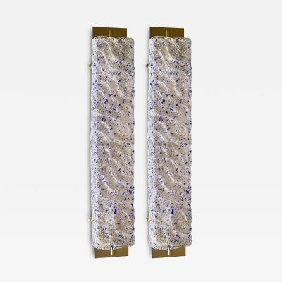 Luxury Gold Wall Sconces With Blue Graniglia Murano Glass Set of Two