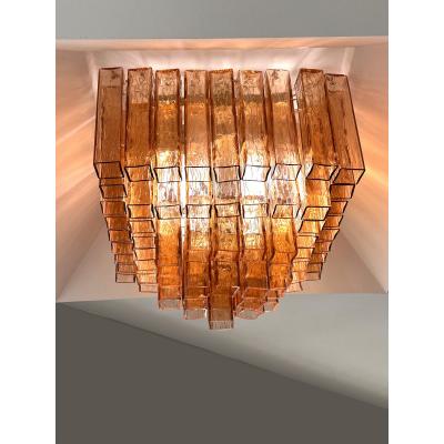 Luxury Italian Amber Ros Squared Murano Glass Squared Flush Mount