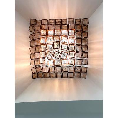Luxury Italian Amber Ros Squared Murano Glass Squared Flush Mount