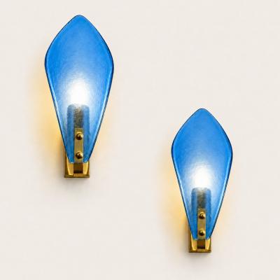 Luxury Italian Light Blue Sanded Leaf Murano Glass Wall Sconces 4 Pieces