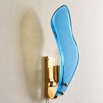 Luxury Italian Light Blue Sanded Leaf Murano Glass Wall Sconces 4 Pieces