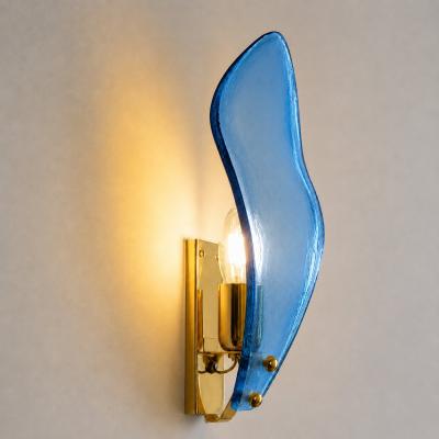Luxury Italian Light Blue Sanded Leaf Murano Glass Wall Sconces 4 Pieces
