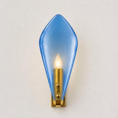 Luxury Italian Light Blue Sanded Leaf Murano Glass Wall Sconces 4 Pieces
