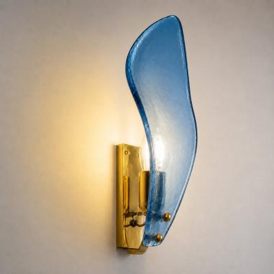 Luxury Italian Light Blue Sanded Leaf Murano Glass Wall Sconces 4 Pieces