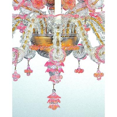Luxury Pink and Transparent Venetian Murano Glass Chandelier