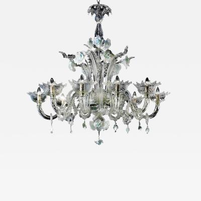 Luxury Romantic Venetian Floral Murano Glass Chandelier in White Clear