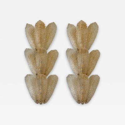 Luxury Scenographic Wall Sconces Whith Amber Graniglia Leaves Murano Glass