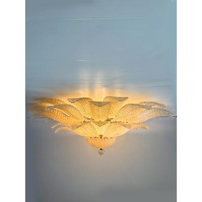 Luxury Venetian Amber Leaves Graniglia Murano Glass Flush Mount