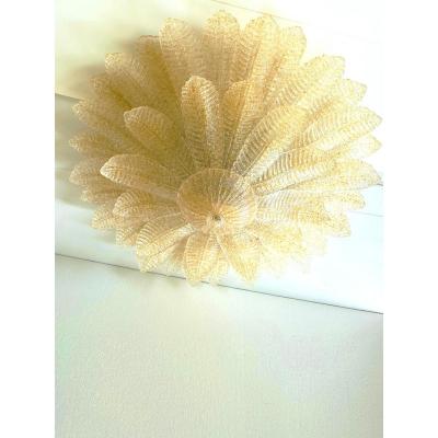 Luxury Venetian Amber Leaves Graniglia Murano Glass Flush Mount