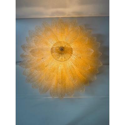 Luxury Venetian Amber Leaves Graniglia Murano Glass Flush Mount