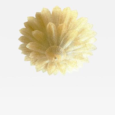 Luxury Venetian Amber Leaves Graniglia Murano Glass Flush Mount