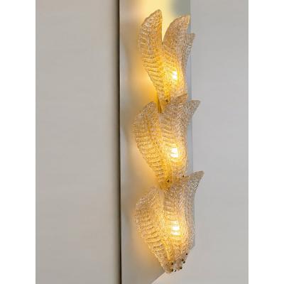 Luxury Venetian Scenographic Wall Sconces Whith Amber Graniglia Leaves Murano