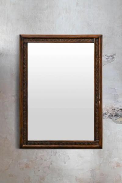 Lyda Levi Large mirror in wicker and Vienna straw dark finish 1980s By Lyda Levi