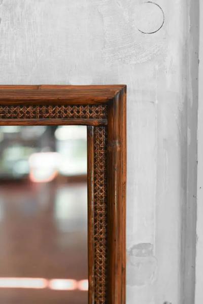 Lyda Levi Large mirror in wicker and Vienna straw dark finish 1980s By Lyda Levi