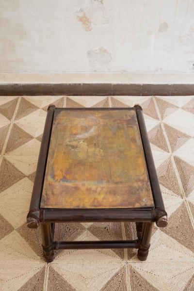 Lyda Levi Pair of Wooden Tables with Leather Bindings by Lyda Levi Mcguire San Francisco