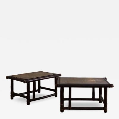Lyda Levi Pair of Wooden Tables with Leather Bindings by Lyda Levi Mcguire San Francisco