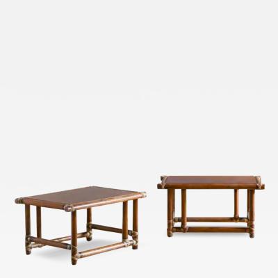 Lyda Levi Pair of wooden tables with leather bindings by Lyda Levi McGuire