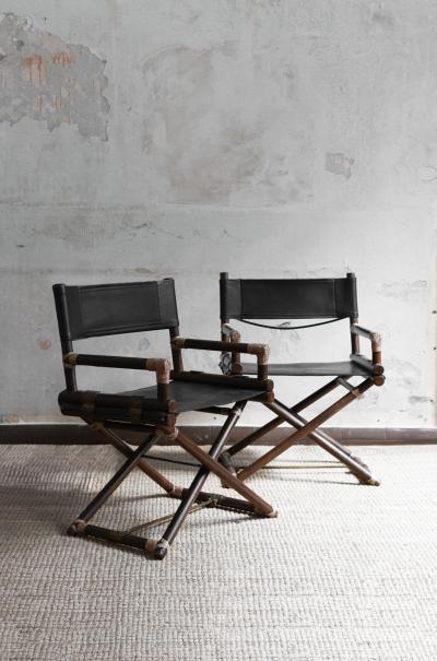 Lyda Levi Set of 2 director s chairs in bamboo and black leather Lyda Levi for McGuire