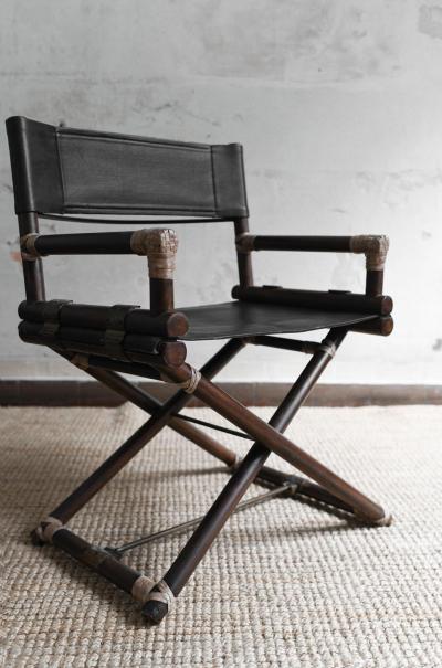 Lyda Levi Set of 2 director s chairs in bamboo and black leather Lyda Levi for McGuire